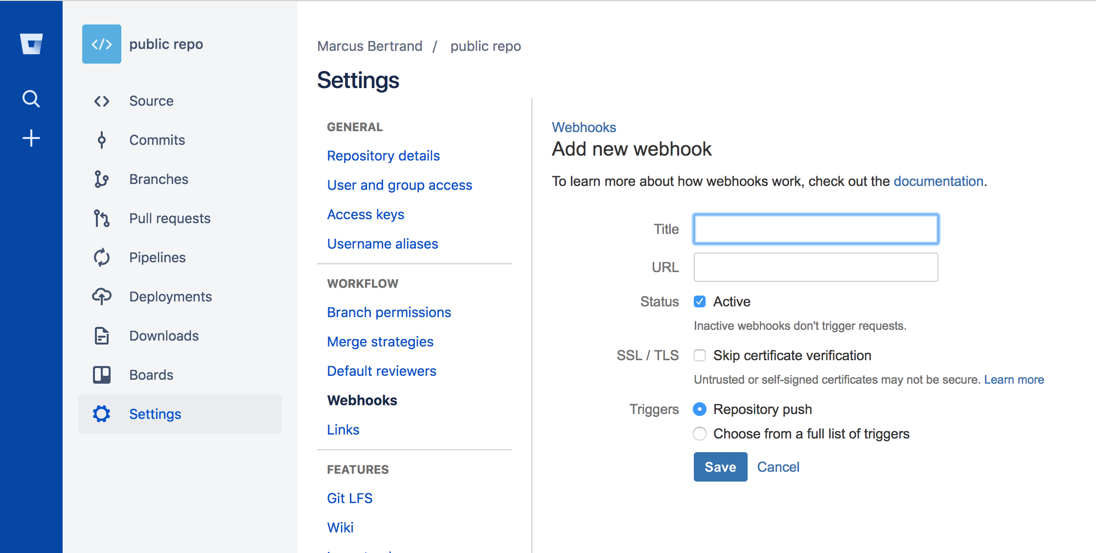 Adding a Webhook in Atlassian Bitbucket