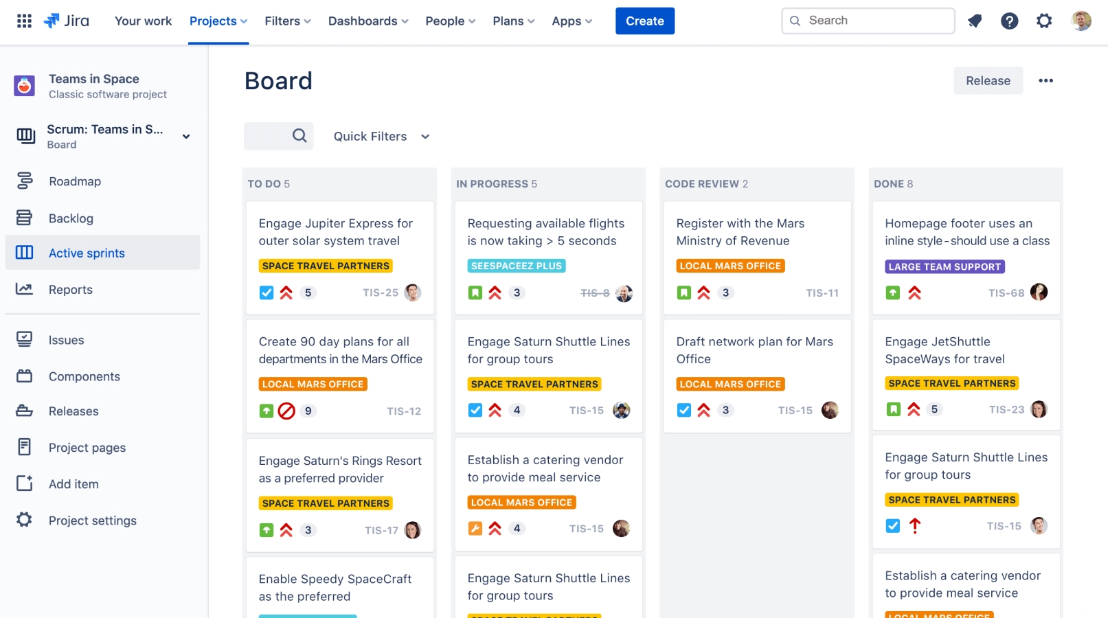 Example of Jira Software Board View