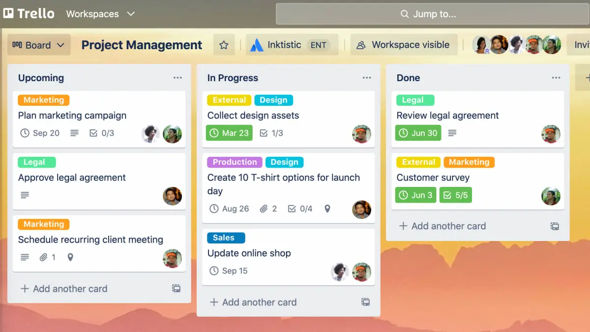 Basic View of the Trello Application